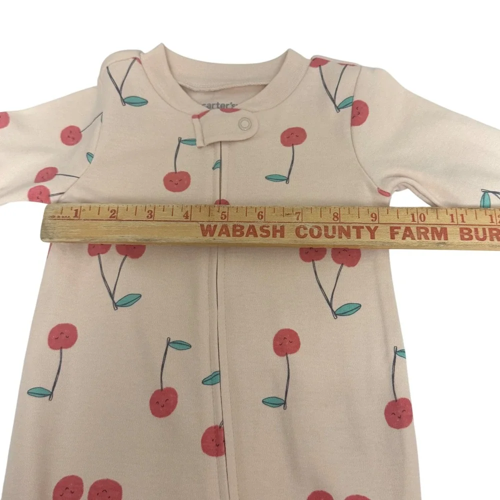 Carters 9M Pink Cherry Print Cotton Footed Pajamas 2-Way Zip Sleep Play NWT
